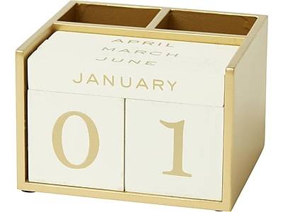 Martha Stewart 2 Compartment Mdf Pencil Organizer With Calendar, Gold