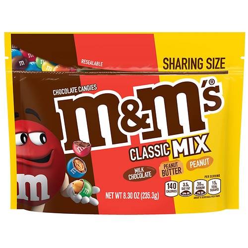 M&M's Classic Mix of Peanut, Peanut Butter & Milk Chocolate Candy, Sharing Size - 8.3 oz