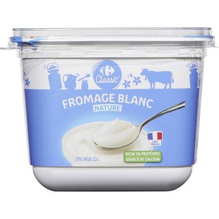 Fromage blanc nature 3% MG CARREFOUR CLASSIC' - le pot d'1Kg