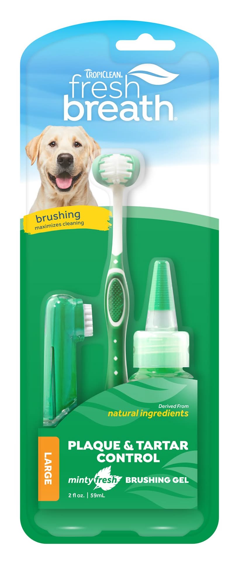 TropiClean Dog Fresh Breath Oral Care Kit, Toothbrushes and Toothpaste for Large Dogs, Fresh Mint