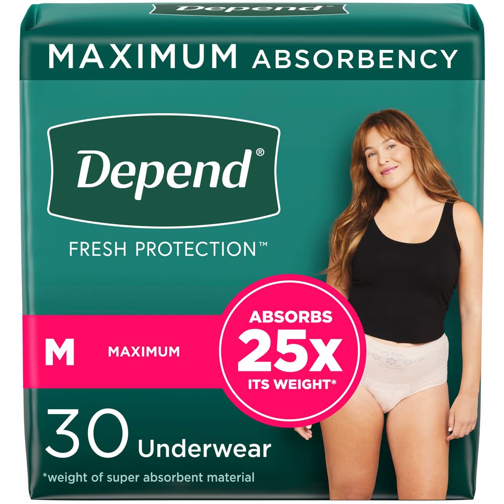 Depend Fresh Protection Incontinence Underwear, Women, M (30 ct)