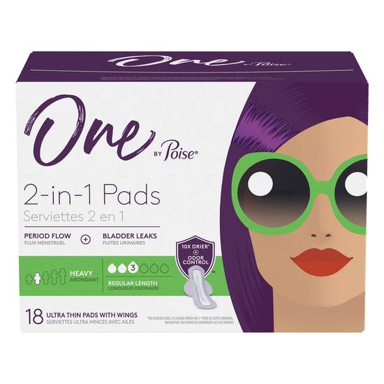 One By Poise 2-in-1 Regular Length Heavy Flow Pads (18 ct)