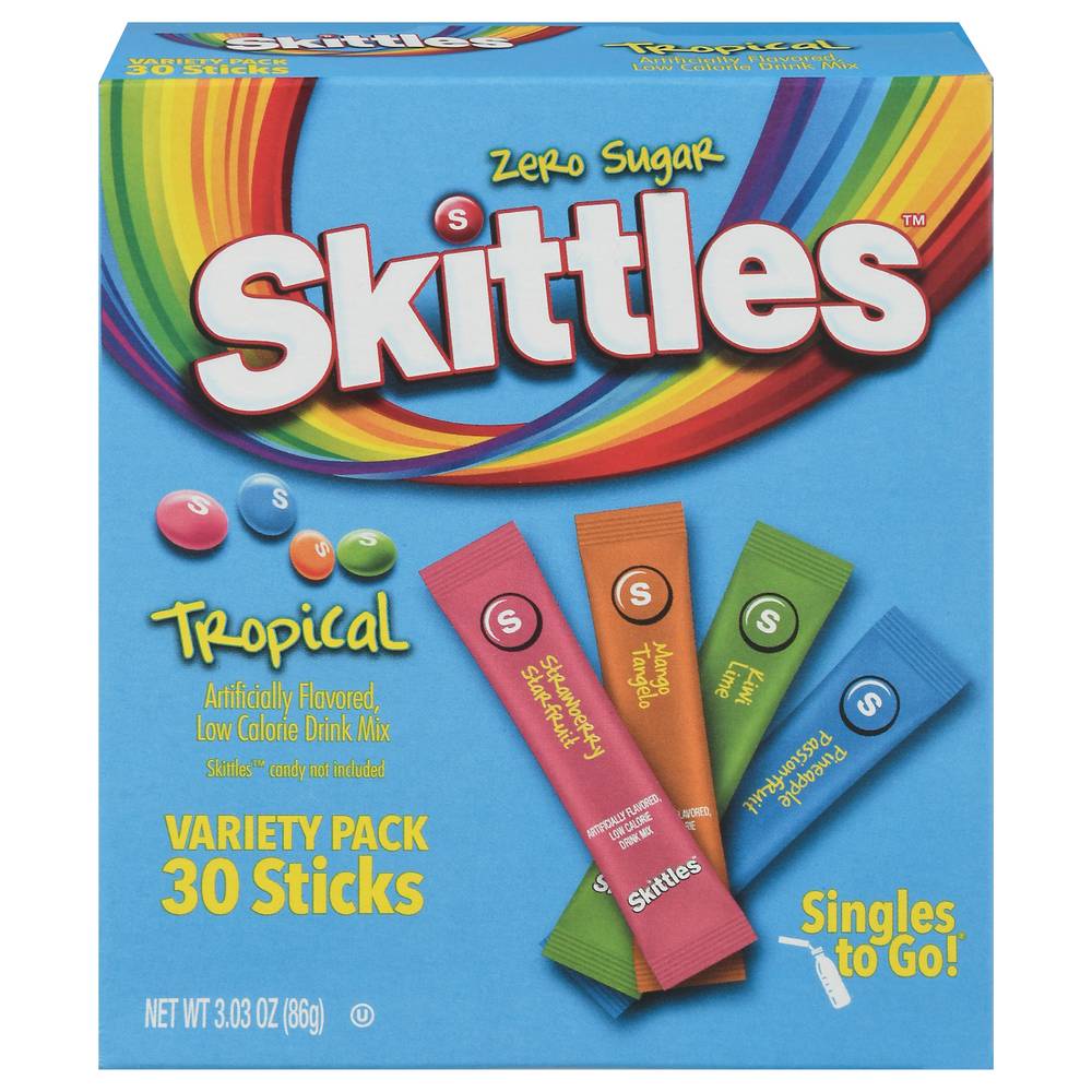 Skittles Singles To Go Tropical Variety pack Drink Mix (30 ct, 0.1 oz)