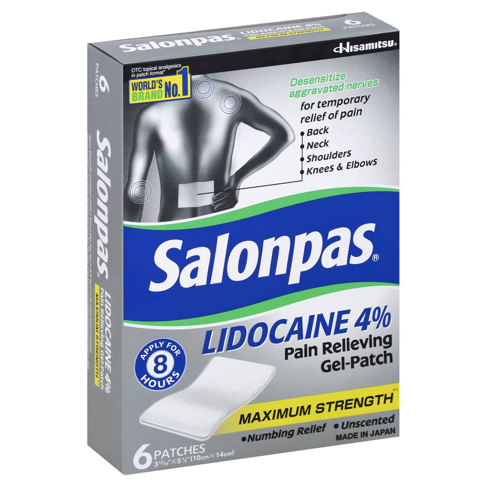 Salonpas Lidocaine Maximum Strength Pain Relieving Gel Patch (4.8 oz, 6 ct)