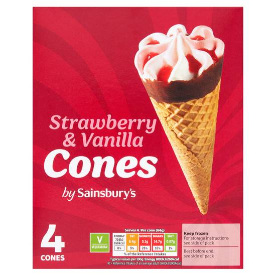 Sainsbury's Strawberry & Vanilla Cones 4x110ml