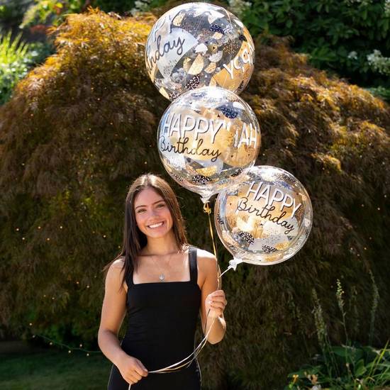 Uninflated Happy Birthday Black, Silver & Gold Plastic Balloon, 18in - Clearzae