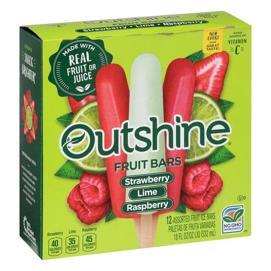 Outshine Fruit Ice Bars Strawberry/Lime/Raspberry Assorted (1.5 oz x 12 ct)