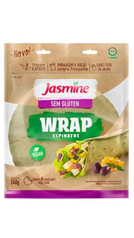 Jasmine massa semipronta para preparo de tortilha wrap espinafre sem glúten (240g)