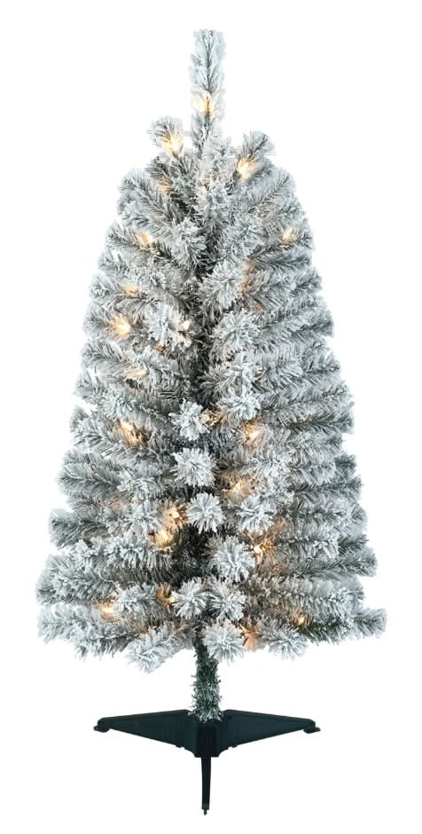 Pre Lit Flocked Artificial Christmas Tree With Clear Lights, 3.5 ft, Green