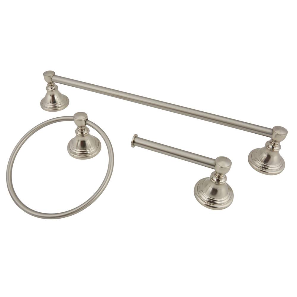 allen + roth 3-Piece Jordon Brushed Nickel Decorative Bathroom Hardware Set with Towel Bar,Toilet Paper Holder and Towel Ring | FSI657-18TPTRBNIC