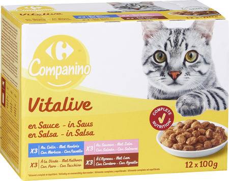Pâtée pour chat assortiment CARREFOUR COMPANINO - les 12 sachets de 100g