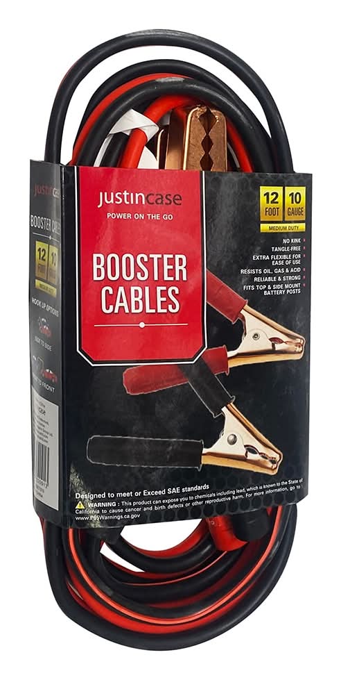 Justin Case Booster Cables 10 Gauge, 12 ft