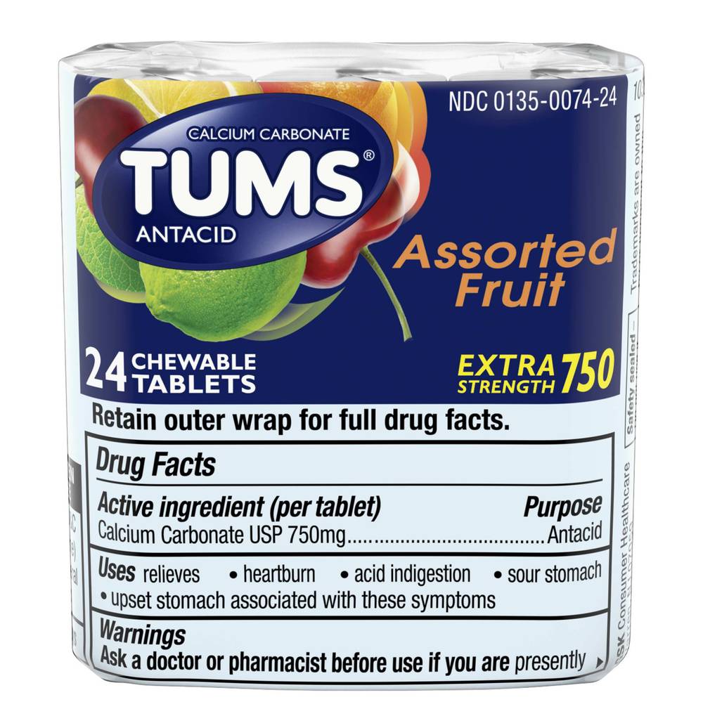 Tums Extra Strength 750 Assorted Fruit Antacid Chewable Tablets (3.2 oz)
