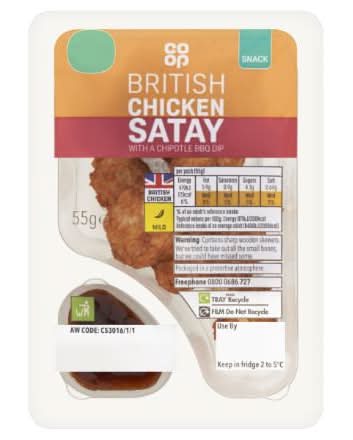 Co-op British Chicken Satay with a Chipotle BBQ Dip 55g