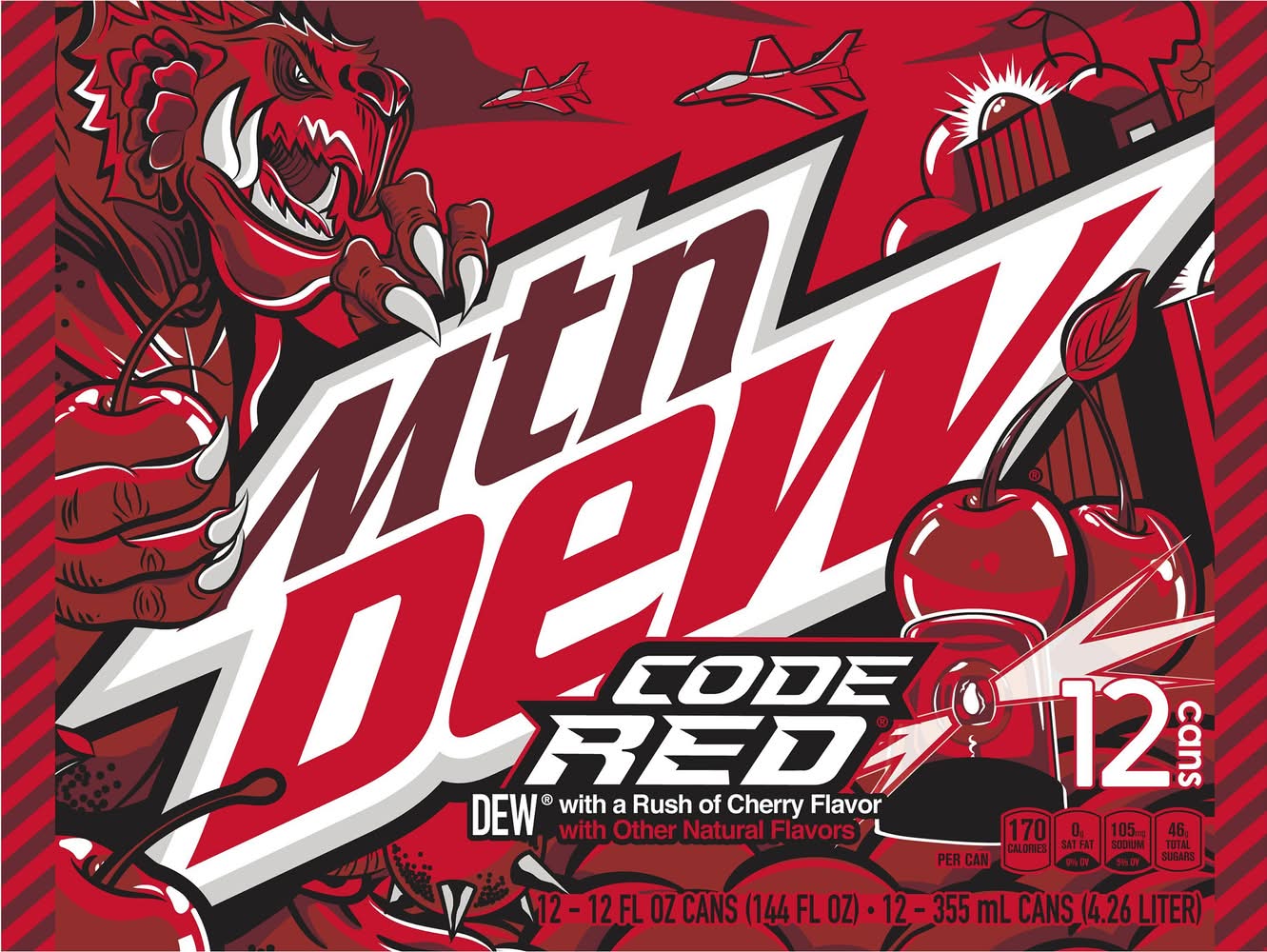Mountain Dew Code Red Dew Soda, Rush Of Cherry (12 x 12 fl oz)