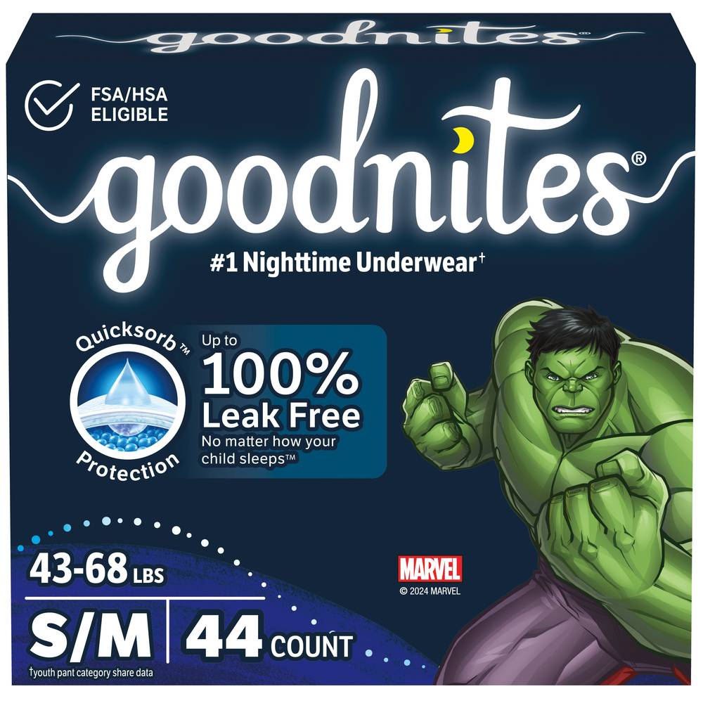 GoodNites Marvel the Hulk Boys Nighttime Underwear, S/M (44 ct)