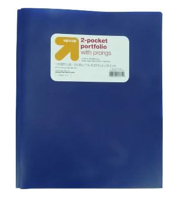 up&up 2 Pocket Plastic Folder With Prongs, 9.37" X 11.3", Blue