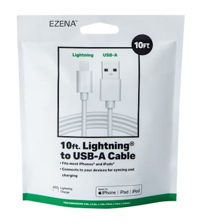 Ezena™ Lighting® To USB-A Cable 120in White
