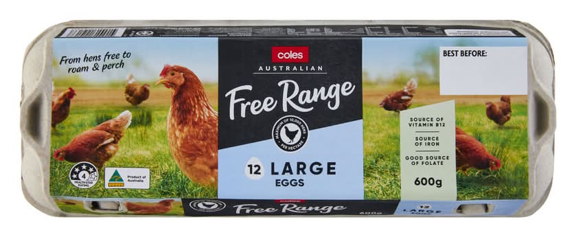 Coles Free Range Eggs, L (600g, 12 pack)