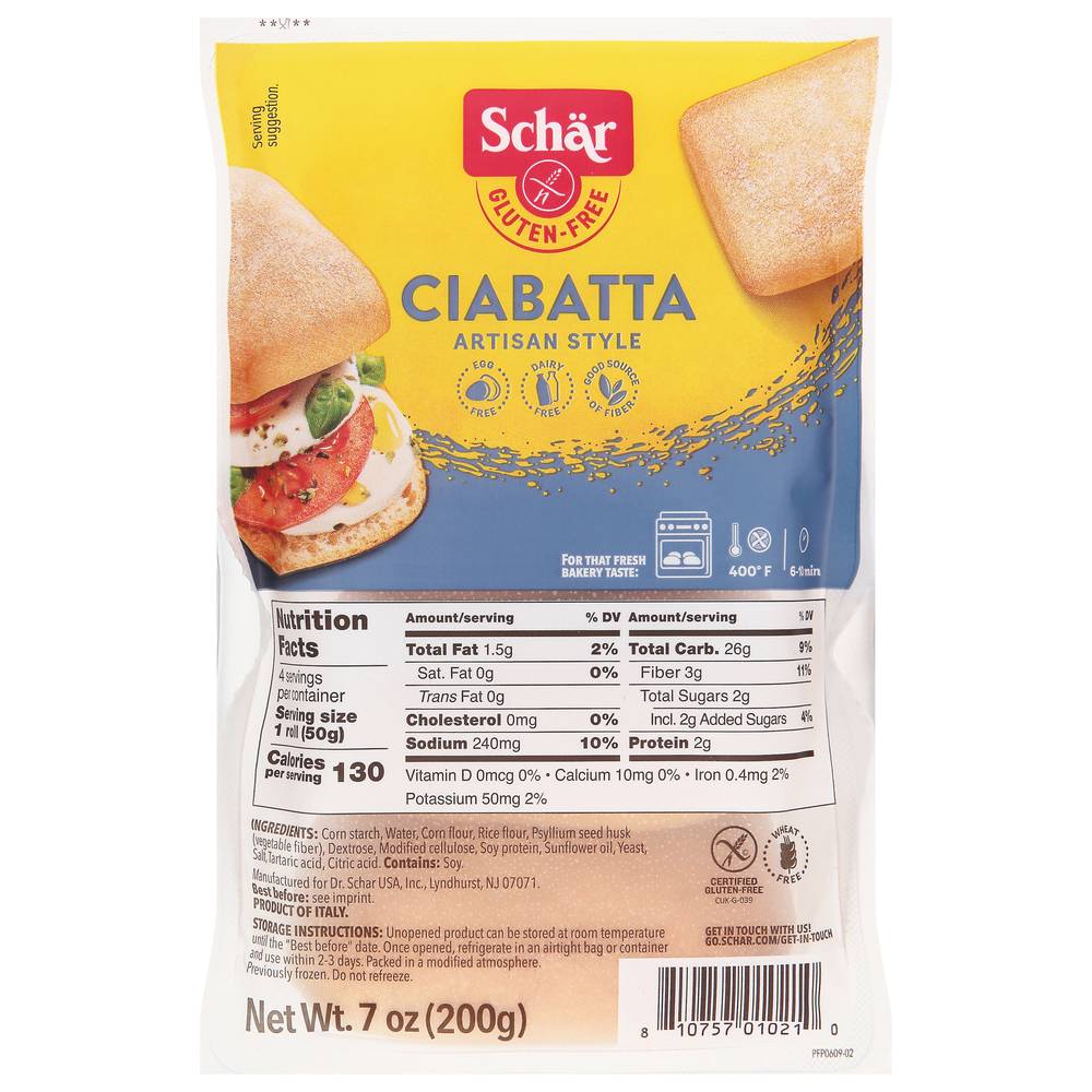 Schar Gluten Free Ciabatta Artisan Style (7 oz, 4 ct)