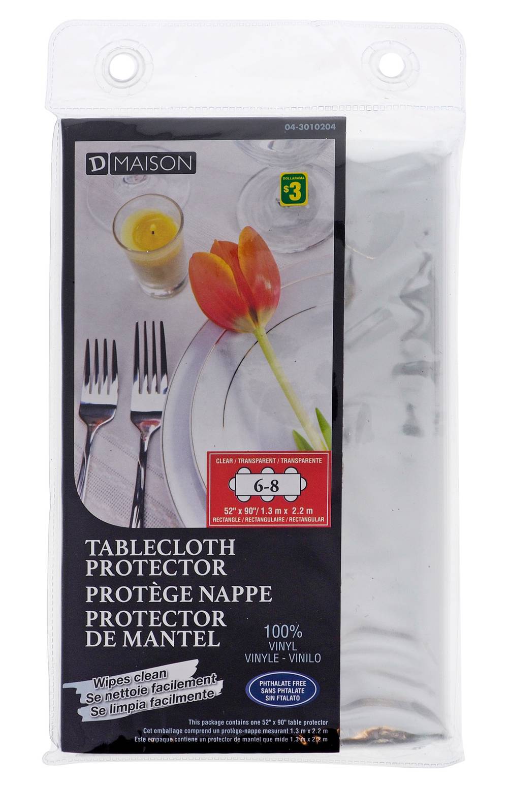 D Maison 100% Vinyl Tablecloth Protector, 52x90 in, Clear (6 ct)