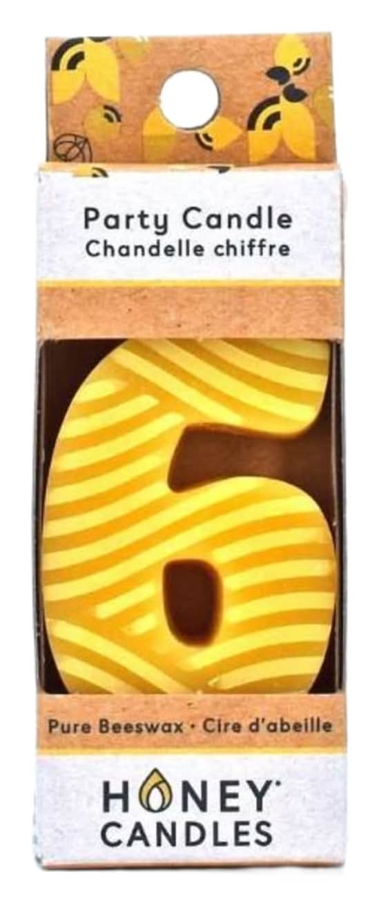 Honey Candles Number 6 Beeswax Party Candle (1 Pack)