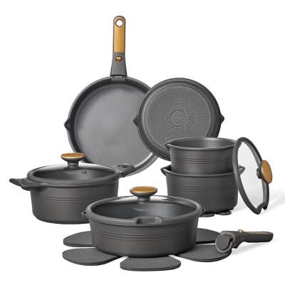 Carote Nonstick Cookware Set With Detachable Handle, Black (24 ct)