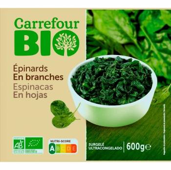 Espinacas en hojas Carrefour Bio 600 g.