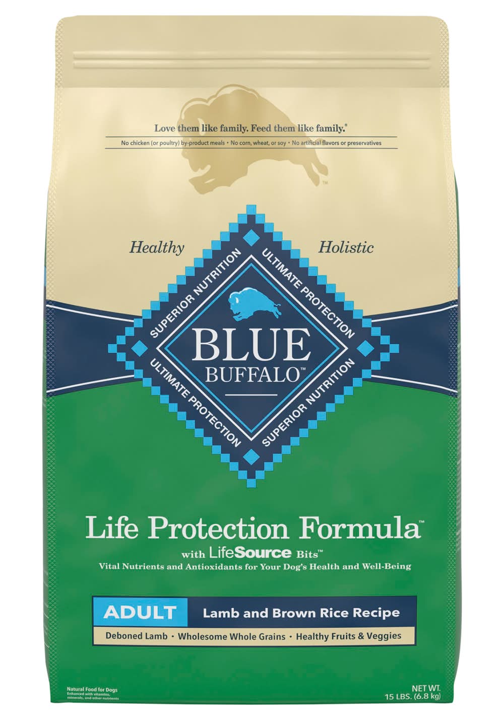 Blue Buffalo Life Protection Formula Dry Dog Food, Lamb and Brown Rice, Adult (15 lbs)