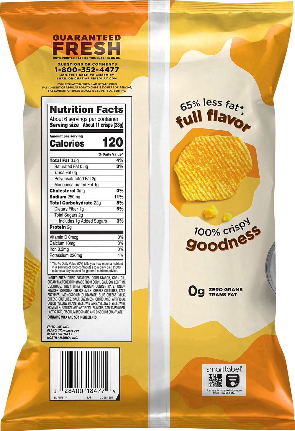 Ruffles 65% Less Fat Baked Potato Chips, Cheddar & Sour Cream (6.25 oz ...
