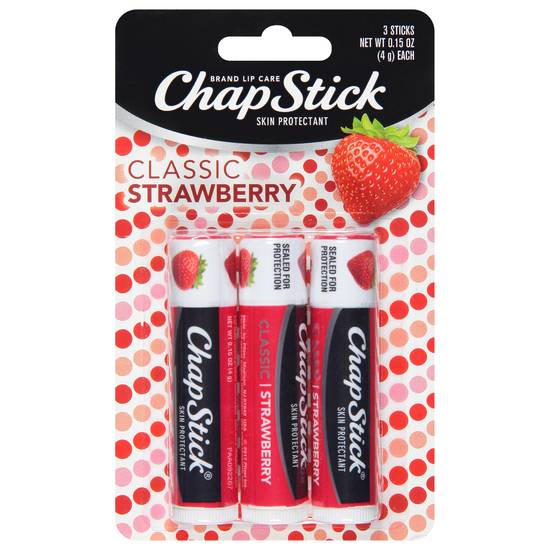 Chapstick Classic Strawberry Lip Moisturizer (3 sticks)