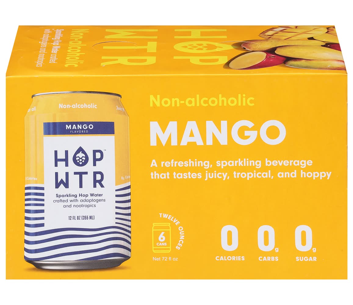 HOP WTR Sparkling Hop Water, Mango (6 x 12 fl oz)