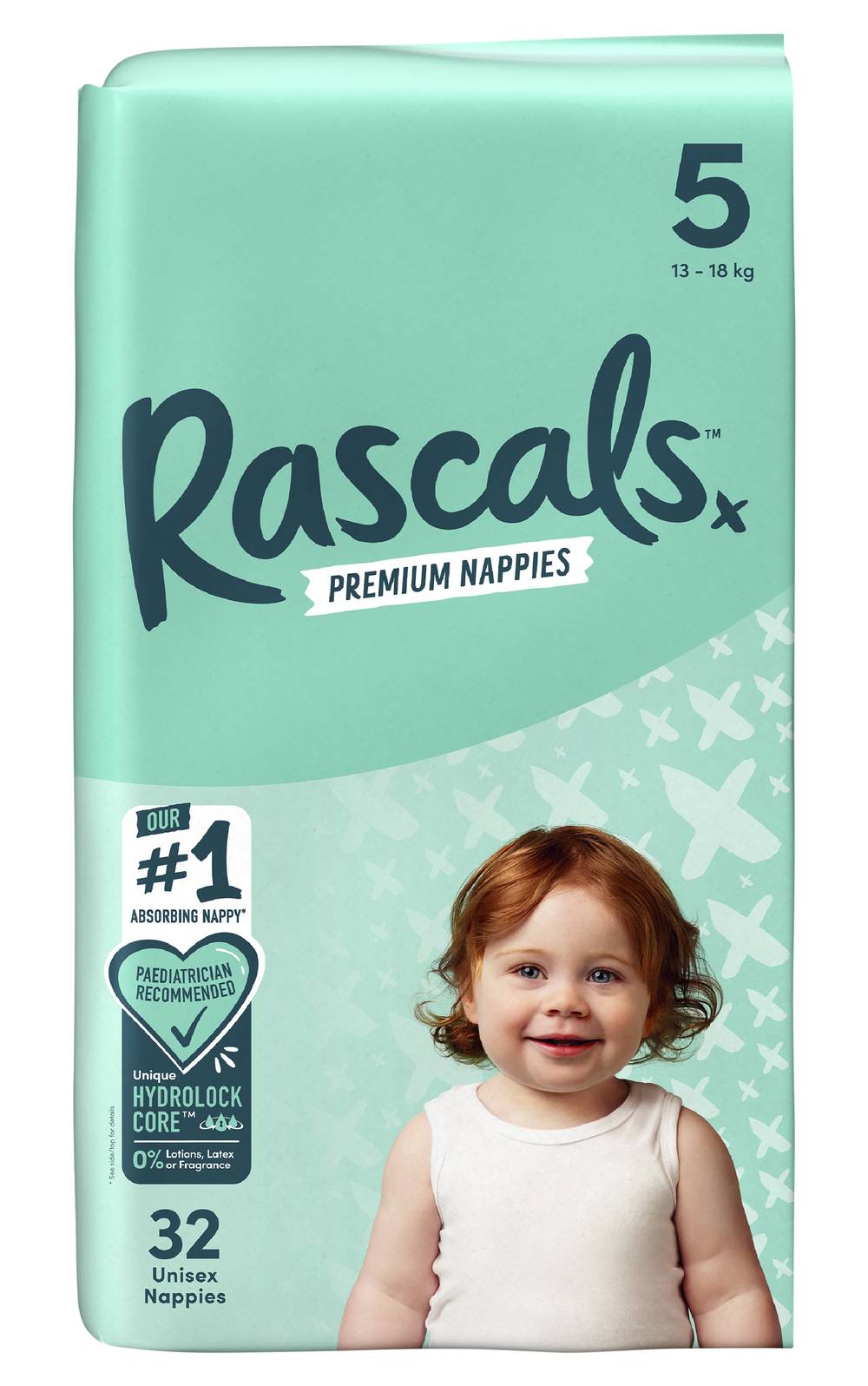 Rascal + Friends Premium Nappies, Size 5 (32 pack)