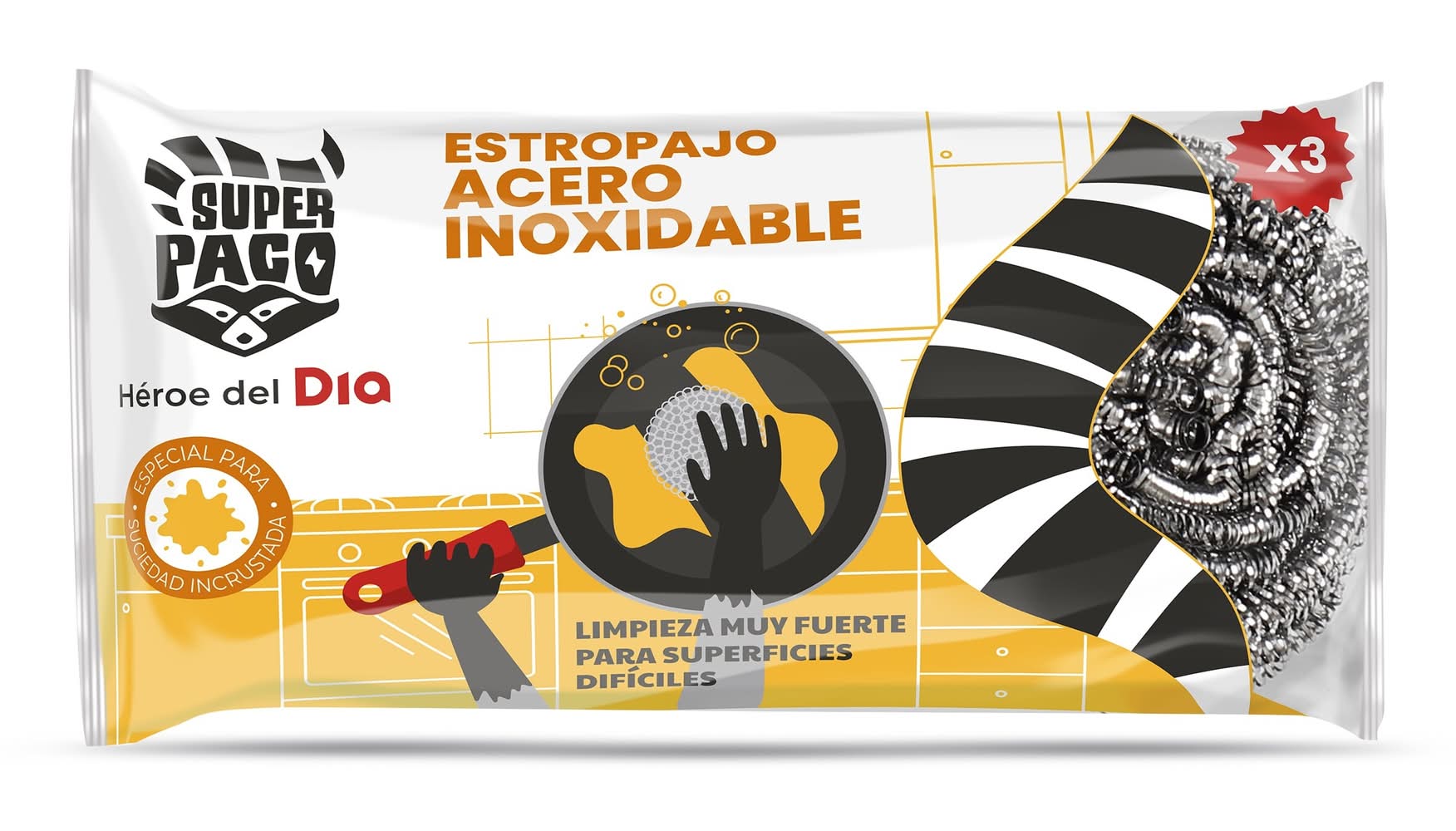 Estropajo Acero Inoxidable Super Paco De Dia Bolsa 3 Unidades