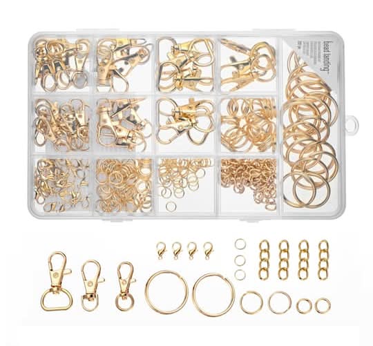Bead Landing Keychain Making Findings Kit, Gold (237 ct)