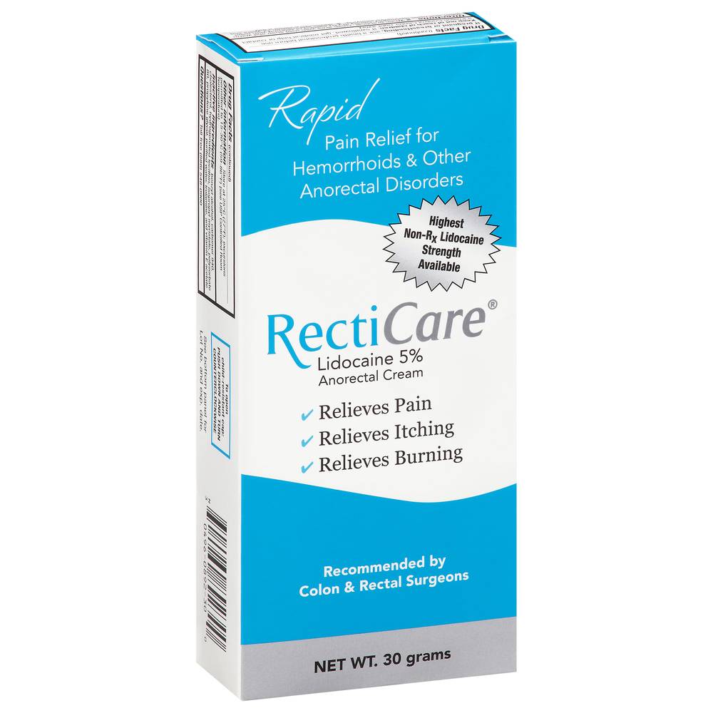 RectiCare Lidocaine 5% Anorectal Pain Relief Cream (1.1 oz)