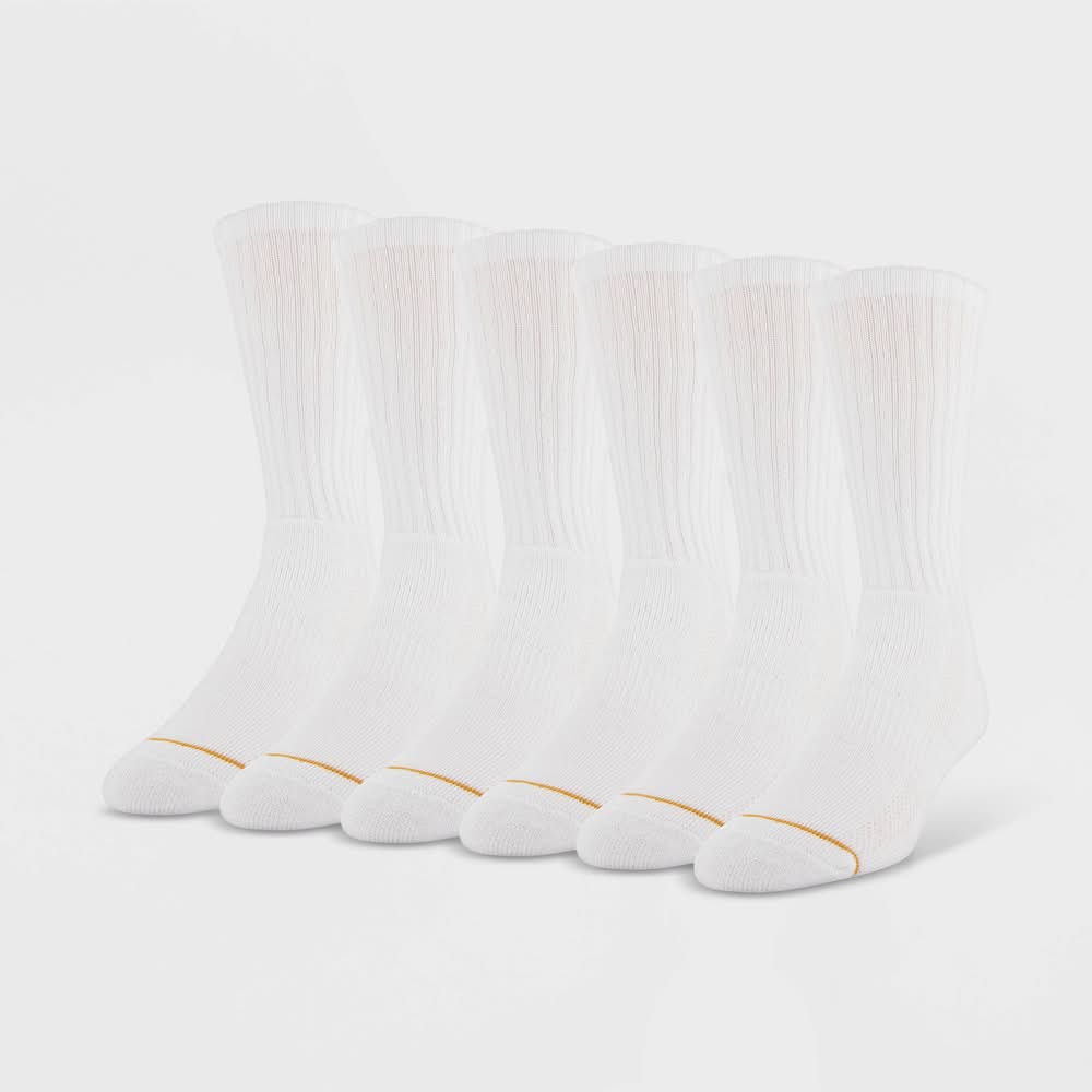 GoldToe Repreve Modern Essential Crew Socks, Men, 6/12.5, White (6 ct)