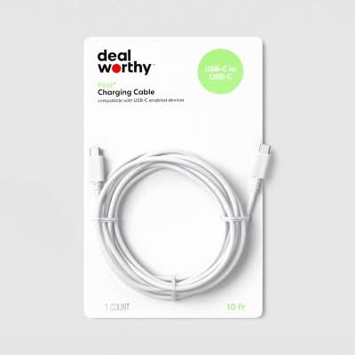 Dealworthy Usb-C To Usb-C Charging Cable, 10 ft, White