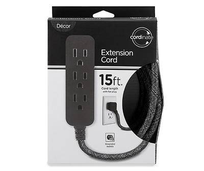 Cordinate 3-Outlet Grounded Extension Cord, 15 ft, Black