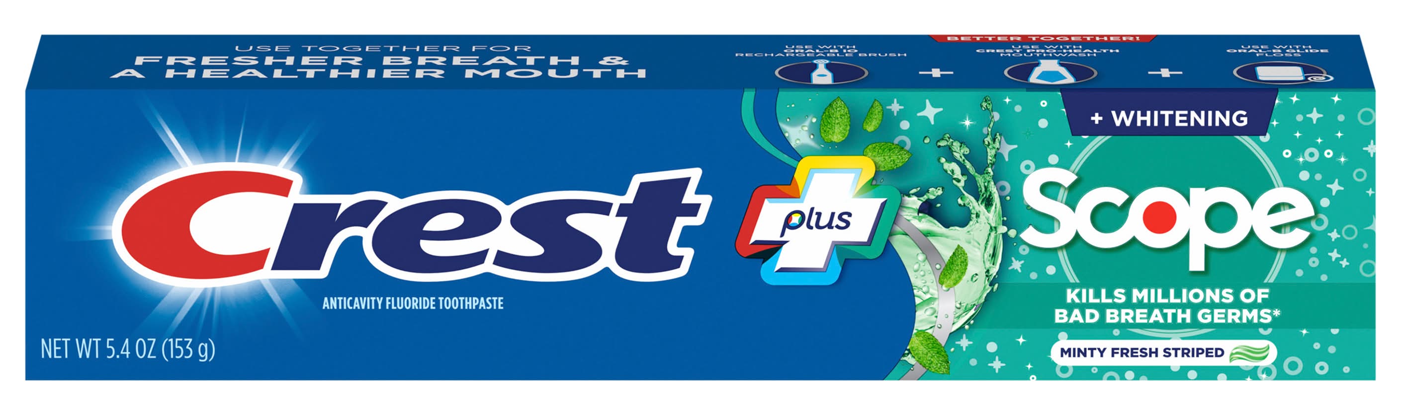 Crest Plus Anticavity Fluoride Complete Whitening Scope Toothpaste, Minty Fresh Striped (5.4 oz)