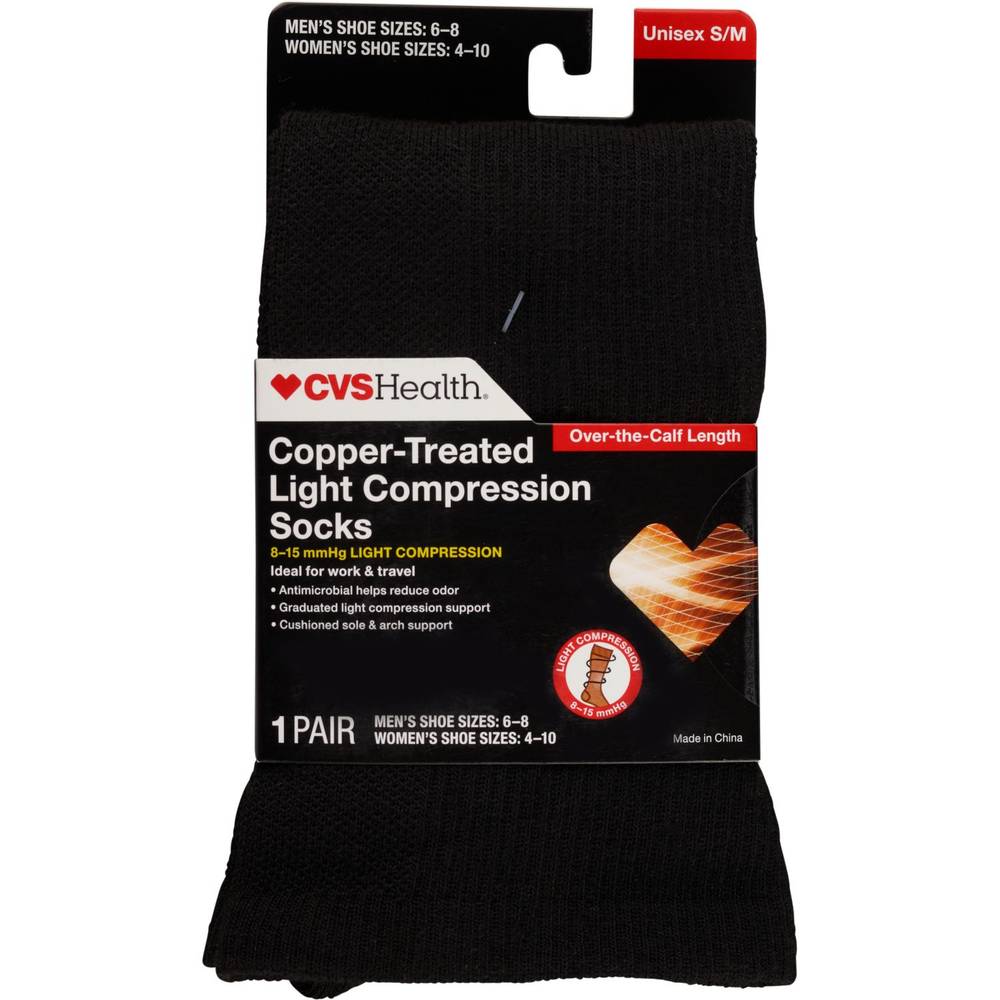 CVS Health Copper Treated Light Compression Socks, Unisex, S-M, Black