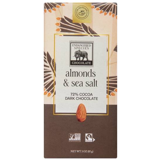 Endangered Species Chocolate 72% Cocoa Almonds Sea Salt Dark Chocolate