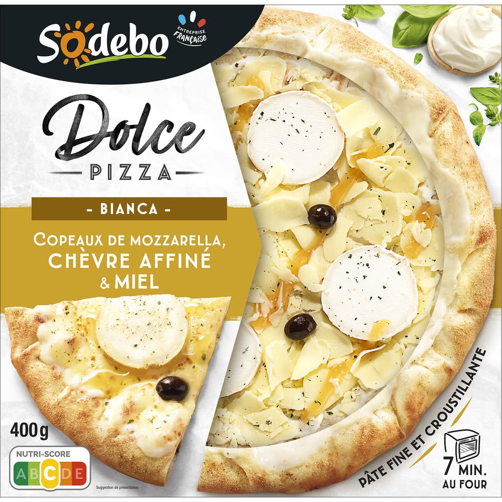 Sodebo - Dolce pizza bianca, mozzarella chèvre affiné & miel (400g)