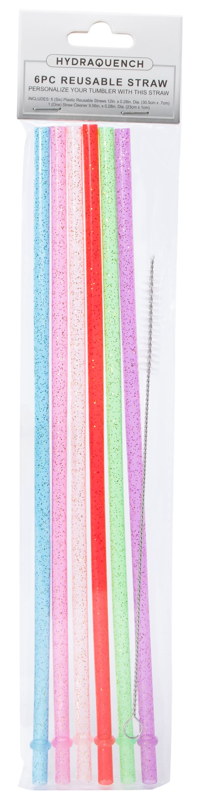 Hydraquench Reusable Straws & Straw Cleaner 6-Count Glitter