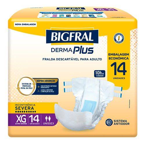 Bigfral · Fralda descartável adulto derma plus - XG (14 un)