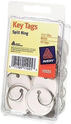 Avery Round Rim Key Tags, 1-1/4, White, 50/Pack (11025/44675)