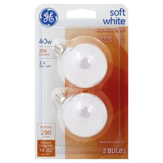 Ge 40w Soft White Light Bulbs (2 bulbs)