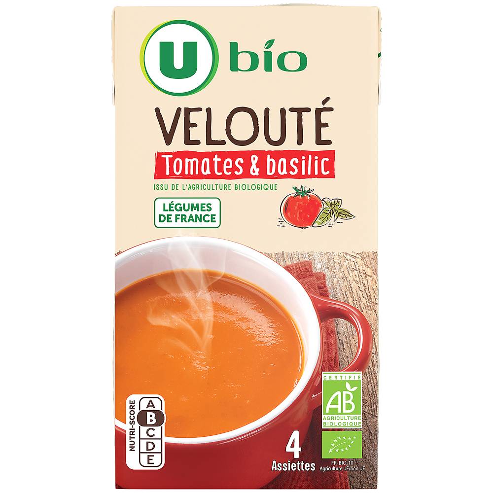 Les Produits U - Veloté tomates et basilic bio soupe (100ml)