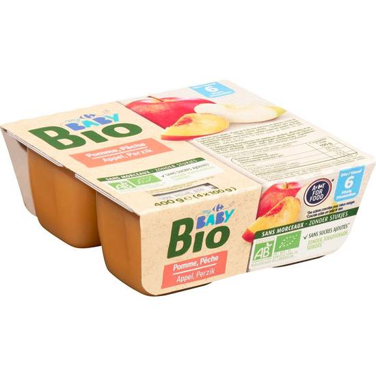 Carrefour Baby Bio - Desserts bébé dès 6 mois pomme pêche (4 pièces)