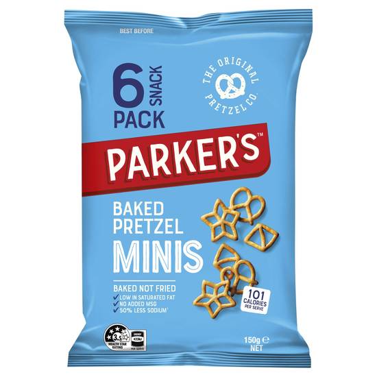 Parker's Baked Multipack Mini Pretzels 6 pack 150g